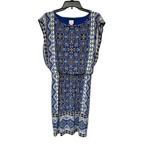 Chico's Size 1 (U.S. 8) Blue & Brown‎ Printed Classic style sleeveless colorful